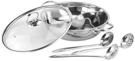 WEKADRIN Pentola Doppia in Acciaio Resistente per Hot Pot Stile Cinese Facile da Pulire con Manici Anti-scottatura per Cucina e Uso Quotidiano