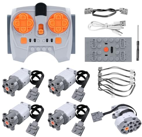 ARCELI Servo Motor Function Set, 11 piezas eléctricos de juguete motores, Power Functions Set con servomotor, mando a distancia, caja de batería, cable de luz LED, cable de extensión compatible con