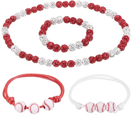 sourcing map Ensemble de colliers de baseball avec strass et 2 cordons cirés réglables pour homme et femme, Small, Diamant, Diamant