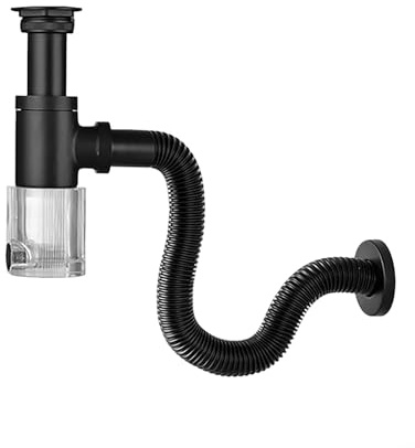 YWJFSA Syphon Cuisine Evier avec Orifice de Nettoyage,Anti Odeur,Tuyau de Vidange Flexible,Kit de Siphon de Vidange Siphon de Lavabo salle de bain 1 1/4