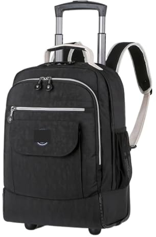 Schulrucksack Mit Rollen Schulranzen mit Rollen Trolley Gepäck Rucksack Reise Großraum Taschen Rolltasche FüR Damen Und Herren(Black)