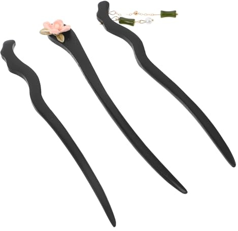 CIYODO 3 Pezzi Forcine per Chioma Cinesi in Legno Doppio Bambù, Set 3 Pezzi Bastoncini per Chignon Vintage, Accessori Decorativi per Acconciature Asiatiche e Eventi Tradizionali