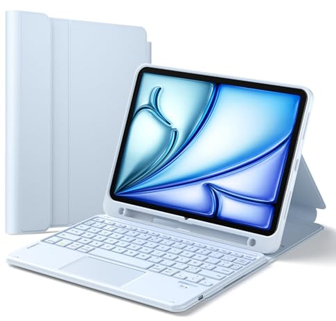 Inateck Coque Clavier iPad A16/10e Gén, Bluetooth 3 Canaux | Pour iPad Air 11 M4/M3/M2, Air 5/4, Pro 11, pavé tactile et porte-stylet, détachable, AZERTY, Classic, Bleu