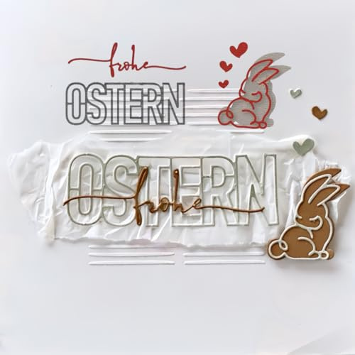 Sredwtk Hase Ostern Deutsch Stanzschablonen Frohe Ostern Metall Prägeschablonen Stanzformen Schneiden für DIY 3D Karte Sammelalbum Scrapbooking Fotoalbum Deko