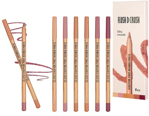 LOPHE Lip Liner Set, 6 stycken läppkonturpennor med matt finish, vattentät läpliner långvarig och full konsistens, set 03