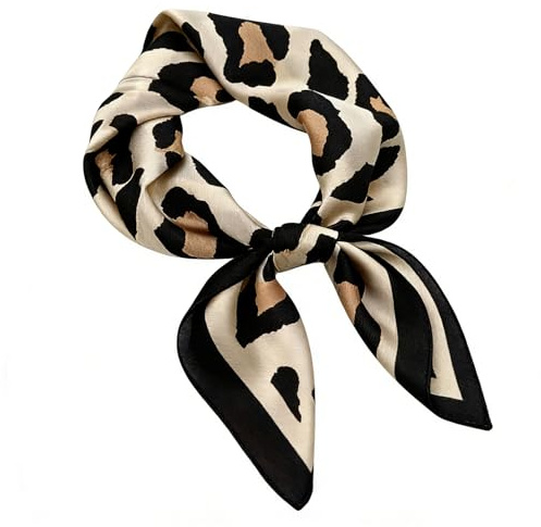 Halstuch Damen,Seidentuch Damen,Seidentuch Scarf,Seidenschal Bandana Halstuch Leo Kopftuch Handgelenk Accessoires Stirnband Haarband,Leopardenmuster Eleganter Silk Schal Tuch,für Fraue Haare (A)