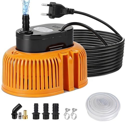 Bomba de Agua Sumergible 75W, Bomba de Cubierta de Piscina 3200L/H Altura Máxima de Elevación 3,2 m con Cable de 7,2 m, 6 Adaptadores Diferentes Manguera de 5 m para Estanques
