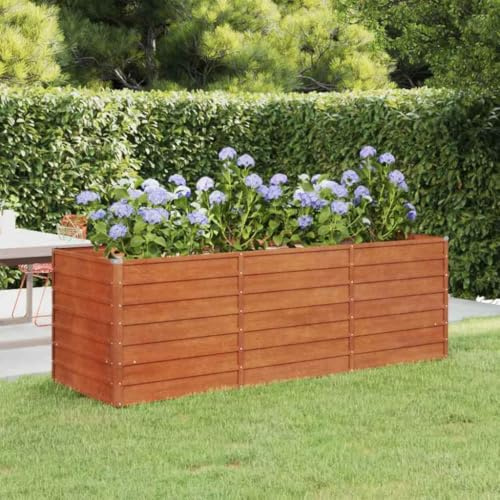 KKHOMEI Letto per Orto in Acciaio Corten, Grande Rialzato da Esterno, Fioriera da Balconecon Fondo Aperto, Letto Orto Rialzato da Giardino Aiuola Sopraelevata per Piante, 240 x 80 x 77 cm
