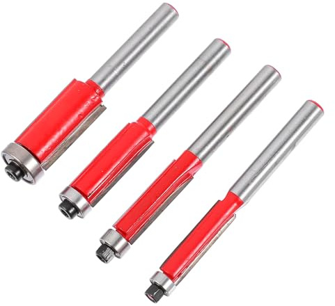 SHERCHPRY Set 4 Frese per Rifinitura a Filo Coltelli in Acciaio al Carbonio, Punte per Rifilatore Doppio Taglio e Cuscinetto, Strumenti di Taglio Portatili per Lavori di Falegnameria