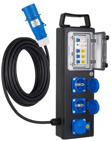 TRWUDRFA Coffret Électrique de Chantier - Coffret distribution portable avec 3 prises 250V 16A protection différentielle - Répartiteur avec fiche CEE 3P et câble 2m pour chantiers, caravanes