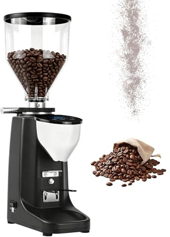Tyst Kaffekvarn Elektrisk Med 60 Mm Platta Malskivor, Espresso Kaffemalare Med Precisionsinställning, Automatisk Dosering Och Stor Kapacitet(Black)