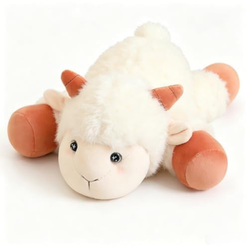 AQCQDQ Schaf Kuscheltier, Weiches Flauschiges liegend Lamm Plüschtier, Schaf Plüsch Stoffier für Kinder & Erwachsene, Geschenk & Dekoration (24cm,bai)