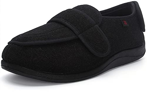 JIONS Unisex Diabetic Shoes for Women Men Adjustable Velco Extra Wide Shoes Swollen Feet Edema Slippers Indoor Outdoor Large Size (51/16/14, B- Warm Black)