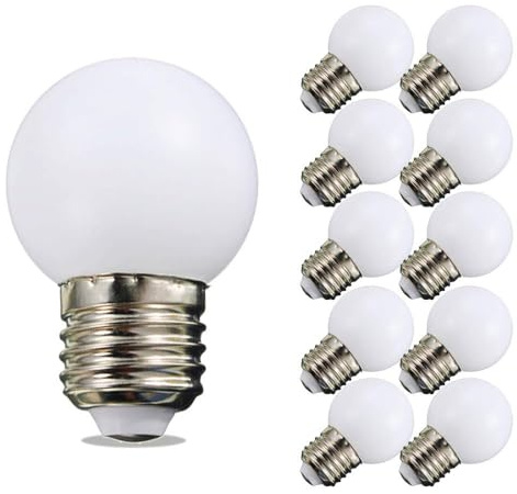 Night Light Bulb 1 Watt LED Low Watt Bulbs E26 E27 Standard Base Daylight White 6000K Not Dimmable G45 Energy Saving Light Bulbs 10W Equivalent for Home Bedroom Courtyard Garden 10Pack