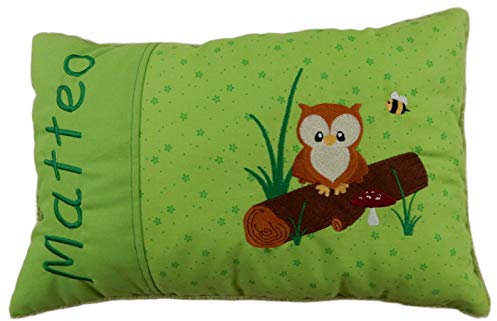 Momelie Grünes Schmusekissen * Kuschelkissen * Eule * mit Namen Bestickt * ca. 25 * 40 cm groß * SK-gn_0065