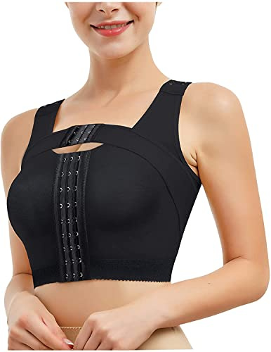 KUMAYES Reggiseno di Supporto posturale per Donna Bra Correttore Reggiseno da Donna Chiusura Anteriore con Fascia di Sostegno del Seno Bra (M, Nero)