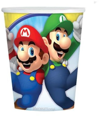 Amscan 9901537-66 - 8 Paquet Gobelets en papier Super Mario, 250 ml, Clair