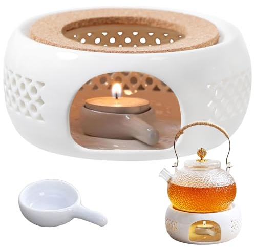 Stövchen für Teekanne, Stövchen Kaffeewärmer Keramik, Teekanne Mit Teelicht Wärmer Teestövchen Tee Stövchen, Teekanne Stövchen Teekanne Keramik,Weiß Teewärmer,Geeignet zum Erhitzen von Tee und Kaffee