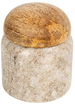 Creative Co-Op Unique Marble and Mango Wood Pinch Pot Canister with Lid, Natural