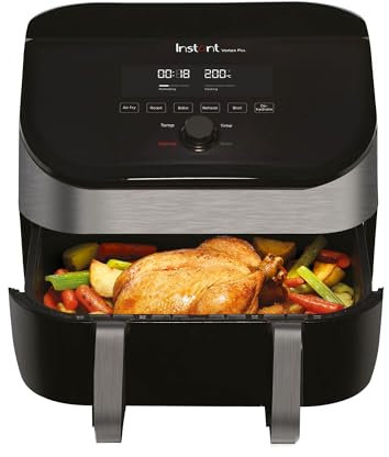 Instant VersaZone Friggitrice Digitale ad Aria in Acciaio Inox con Finestra 8,5L / XL Cassetto Modulare 2 zone, 8 programmi - Friggere, Cuocere, Arrostire, Grigliare, Disidratare, Riscaldare - 1700W