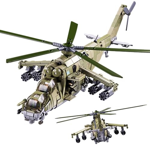 Tarcury MI-24-attackhelikopter, byggsats, 893 delar, skala 1:30, militär gunship-modell, Battle Brick-arméleksaksset från andra världskriget med 3 leksakssoldater
