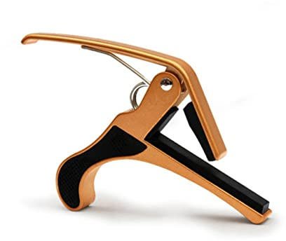 Metallgitarren Capo aus Zinklegierung, Goldfarben für Akustik und E-gitarre | Gitarrenstimmung per Trigger, Großer Griff, Zubehör für Musiker als Geschenk
