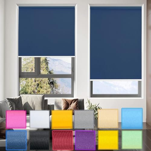 Klemmfix ohne Bohren Rollos 35 x 180 cm Einfache Installation, Klemmfix, Fensterrollo Seitenzugrollo Klemmrollo mit Klämmträger, für Fenster und Tür, Dunkelblau
