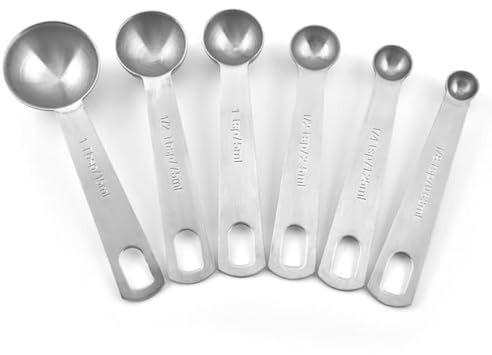 18/8 Edelstahl Messlöffel, Metall Messlöffel für Backmessen Trockenrationen und Flüssigkeit, Spuelmaschinenfest, Gutes Küchenwerkzeug (Set of 6)