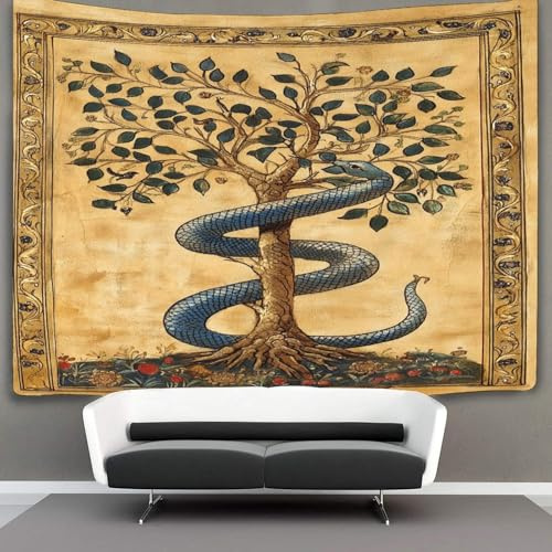 kaiyun Schlange um einen Baum gewickelt Tapestry Wall Hanging, Farbige Illustration Tapisserie-Wandteppich-Dekor Für Wohnzimmer, Schlafzimmer,Wohnheim 180cmx230cm