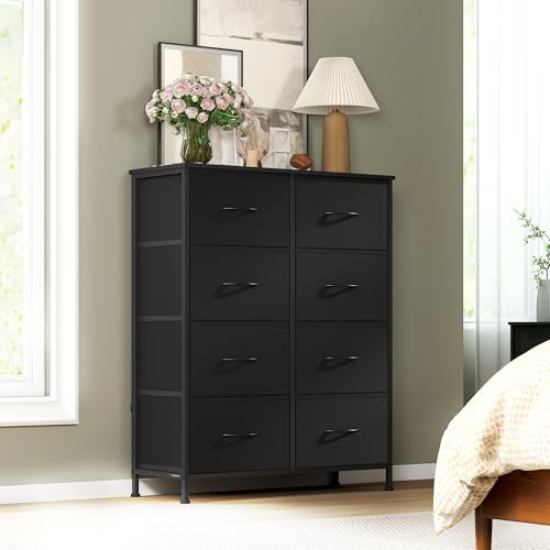 SONGMICS Chest of Drawers, Storage Unit, for Bedroom, Closet, Hallway, Living Room, Steel, 8 Drawers, Modern, Ink Black and Ebony Black BELLAH Collection LGS124BH03