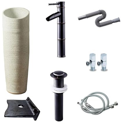 Lavabo De Baño Multifuncional Con Desagüe, De Cerámica Vintage Con Pedestal Para Interior Y Exterior, Fácil De Montar.(Set 2)