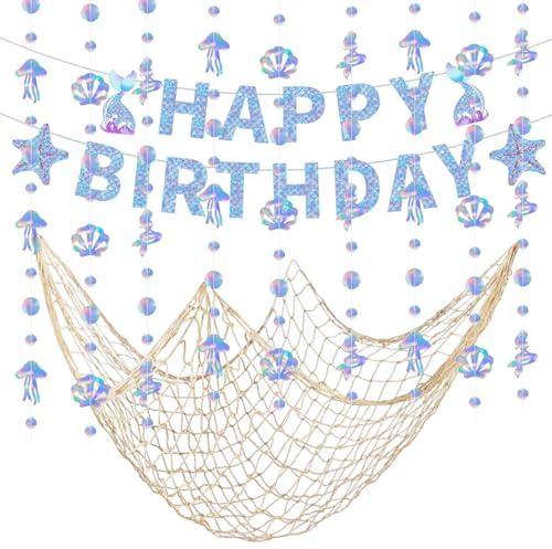Dhisperares Meerjungfrau Geburtstag Deko, Happy Birthday Banner