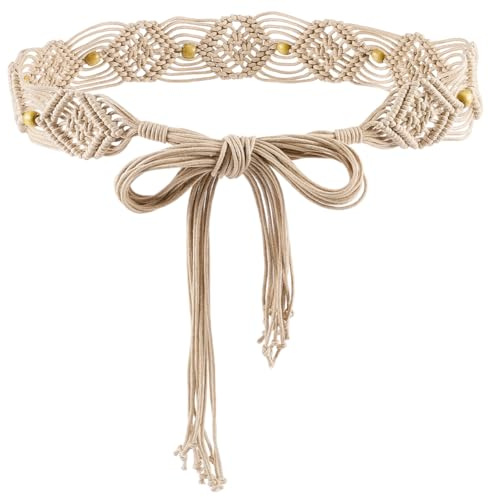 CRASPIRE Dam tofs vävt midjebälte boho fläta bälten kaki flätad slips bomull handgjord vävd lång makramé bred dekorativ kedja knuten med pärlor för dam klänningar outfit kjolar wrap tunika