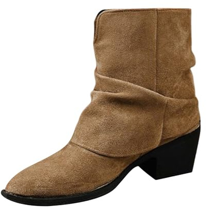 Stövletter dam vikbar over dam stövletter eleganta slouchy stövlar spets damstövlar med knubbig klack vattentäta vinterstövlar stövletter cowboystövlar utomhus vindtäta Chelsea stövlar, kaki, 40 EU