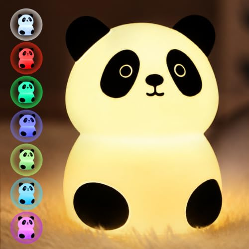 Aigostar Panda Luz Nocturna Infantil, 7 Colores & Blanco Cálido, Táctil | Lampara Bebe Noche Silicona, USB Recargable LED Luz de Noche, Regalos de Cumpleaños Navidad para Niños/Bebés