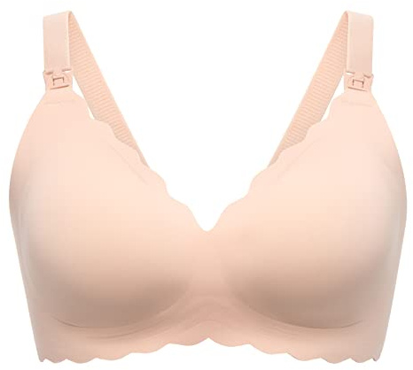 momcozy Reggiseno per allattamento, reggiseno premaman senza cuciture e senza ferretto, classico reggiseno per allattamento con supporto a strisce di gelatina, color carne, M