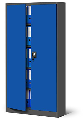 Jan Nowak Metallschrank Jan 185 x 90 x 40 cm - Metall Aktenschrank Abschließbar mit 2 Türen, Mehrzweckschrank mit 5 Ebenen, Büroschrank aus Stahlschrank mit Pulverbeschichtung - Anthrazit-Blau