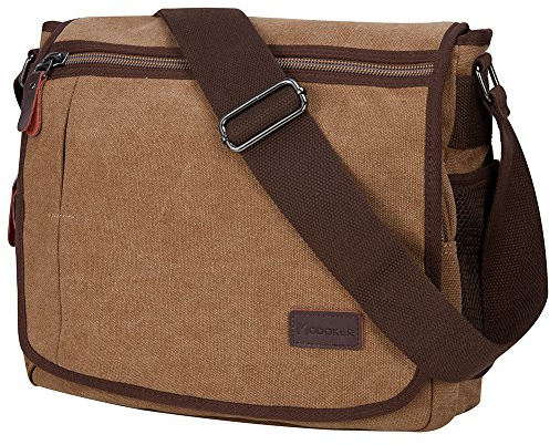 Modoker Umhängetasche für Herren, 13-Zoll-Laptop-Umhängetaschen, Canvas-Umhängetasche mit Flaschentasche
