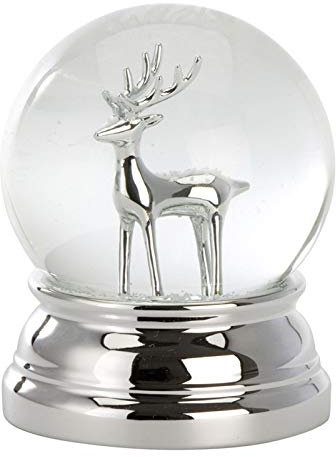 Kleine versilberte Glas Schnee-Kugel mit Rentier Ø 8 cm - Chrismas Deko Schüttelkugel - Traumkugel für Winter & Weihnachten