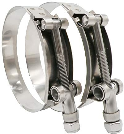 Roadformer 5 T-Bolt Hose Clamp - Working Range 133mm - 141mm for 5 Hose ID, Stainless Steel Bolt, Stainless Steel Band Floating Bridge and Nylon Insert Locknut (133mm- 141mm, 2 Pack) | Full 304 Stainless Steel, Floating Bridge and Nylon Locknut; Rounded Edges to Protect Turbo Intake and Intercooler Piping