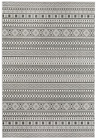 andiamo In- & Outdoor Teppich Louisville moderner Webteppich Bordüre vollständig umkettelt Flachgewebe 67 x 140 cm grau