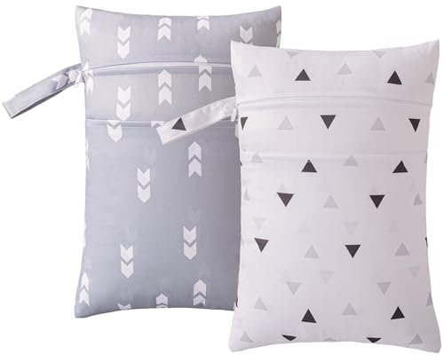 HBselect 2 Stück Nasstasche Wetbag Kindergarten wiederverwendbar Wet Dry Bag Windeltasche Nassbeutel Personalisiert for Baby Puzzle Geometrie