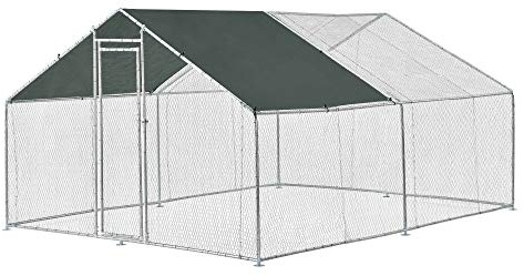 pro.tec Freilaufgehege Wels 3 x 4 x 2 m Hühnerstall Outdoor Gehege für draussen Voliere mit Sonnendach Aussengehege für Kaninchen mit Tür Metall Draht Silberfarben/Dunkelgrün