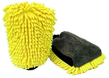 car7seven Premium 3 in 1 Waschhandschuh, 110g, Zottelmon, Auto- und Felgenhandschuh aus Mikrofaser, Chenille Handschuh zur Autoreinigung und Aufbereitung, Insektenschwamm