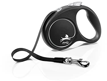 flexi® Black Design S Gurt 5 m schwarz/Silber, Roll-Leine für Hunde bis 15 kg