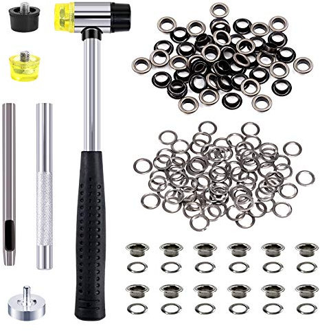 Swpeet Juego de 206 juegos de 1/4 pulgadas – 6 mm de ojales, color negro pistola con herramienta de instalación de ajuste, kit de ojales de metal, zapatos para cinturón de tela de cuero