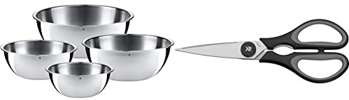 WMF Gourmet-Set de 4 Boles, Acero Inoxidable Mate + Touch Tijeras de Cocina, Acero Inoxidable, Negro, 21cm