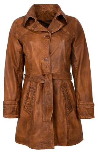 MADDOX - Damen Ledermantel Mantel Lammnappa mittelbraun antik