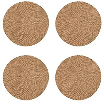 Alnicov Runde Tischsets aus Leinen, geflochten, 18 cm, hitzebeständig, dick, heißer Untersetzer, 4 Stück