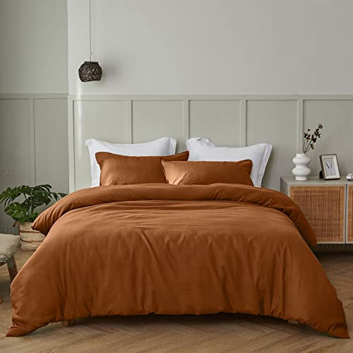 Simple&Opulence Linen Duvet Cover King,Natural Linen Cotton Duvet Cover with Pillowcase,King Size Bedding Set,Soft Warm Breathable Bed Quilt Cover with Button Closure,230x220cm,Pumpkin